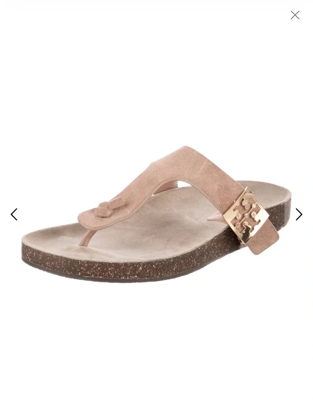 Tory Burch Blush Suede Toe-Post Sandal with Gold Logo Plaque